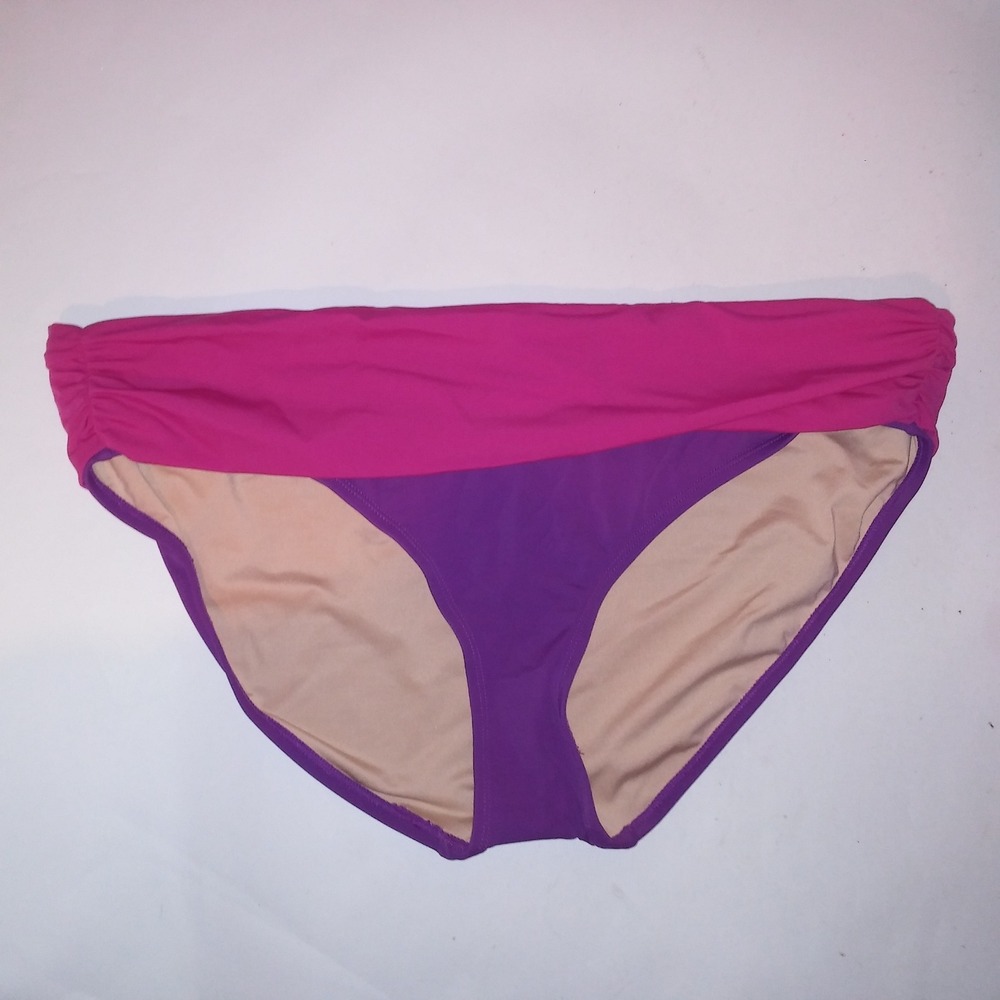 Tropical Escape Swim Bikini Bottom Size 18 Pink Purple Colorblock Foldover New